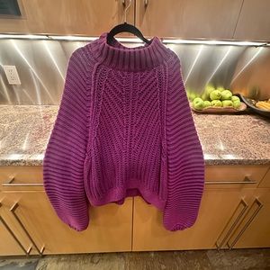 Free people balloon sleeve sweater in orchid purple